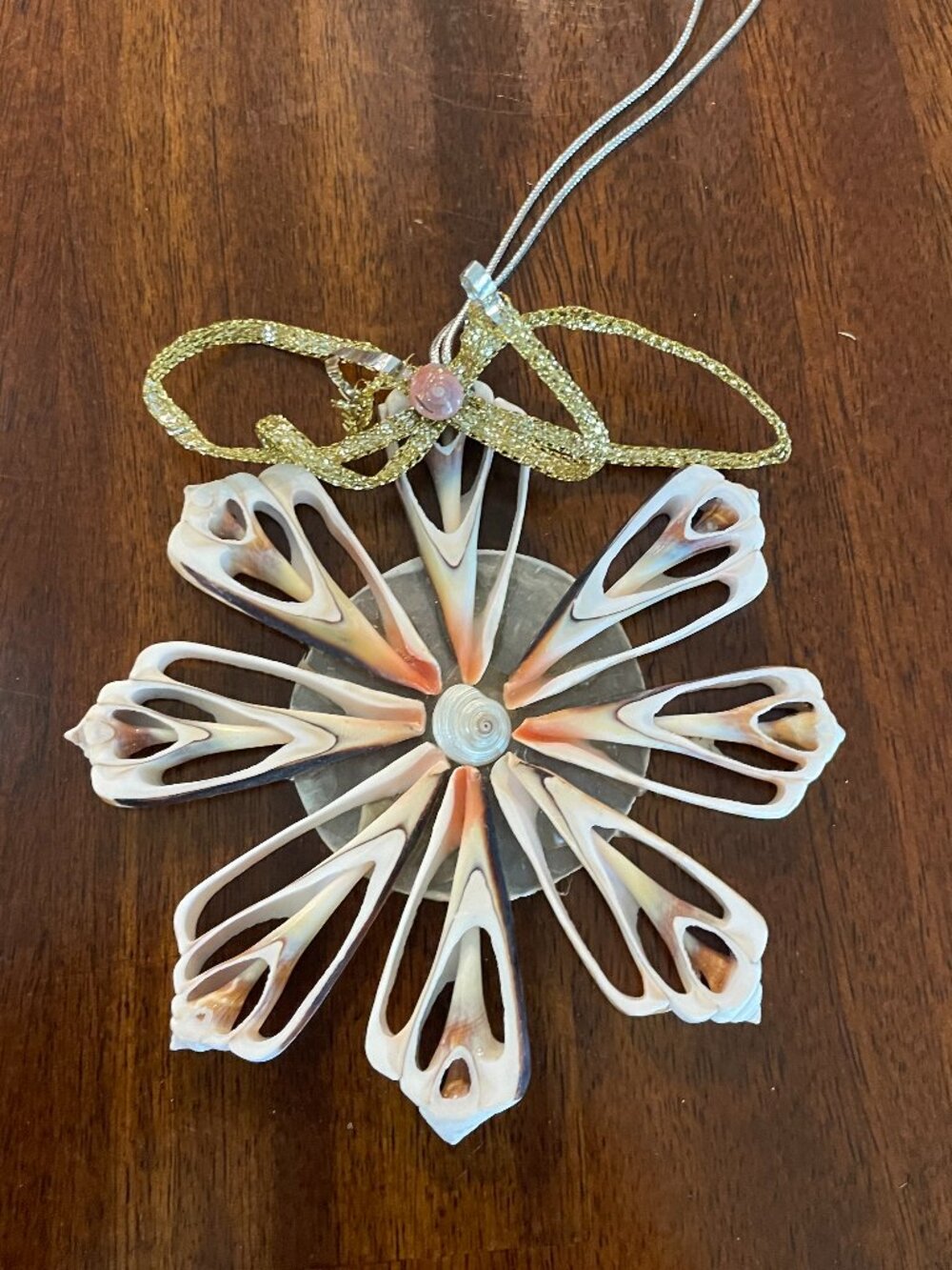 Snowflake Ornament made from Shells Beachy Holiday 4.5"
